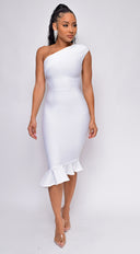 Bostyn White One Shoulder Fluted Bandage Dress