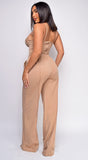 Madely Mocha Beige Bustier Wide Leg Pants Set