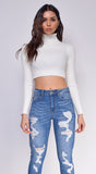 Mia White High Neck Crop Top