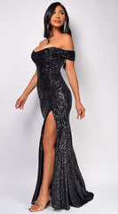 Blaise Black Off Shoulder Sequin Gown