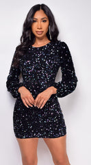 Ena Black Blue Multi Color Sequin Dress