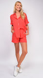 Vada Coral Orange Gauze Button Up Shirt Set