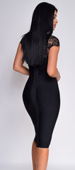 Makenna Black Lace Cap Sleeve Bandage Dress