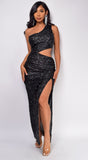 Kathleen Black Cut Out Sequin Maxi Dress