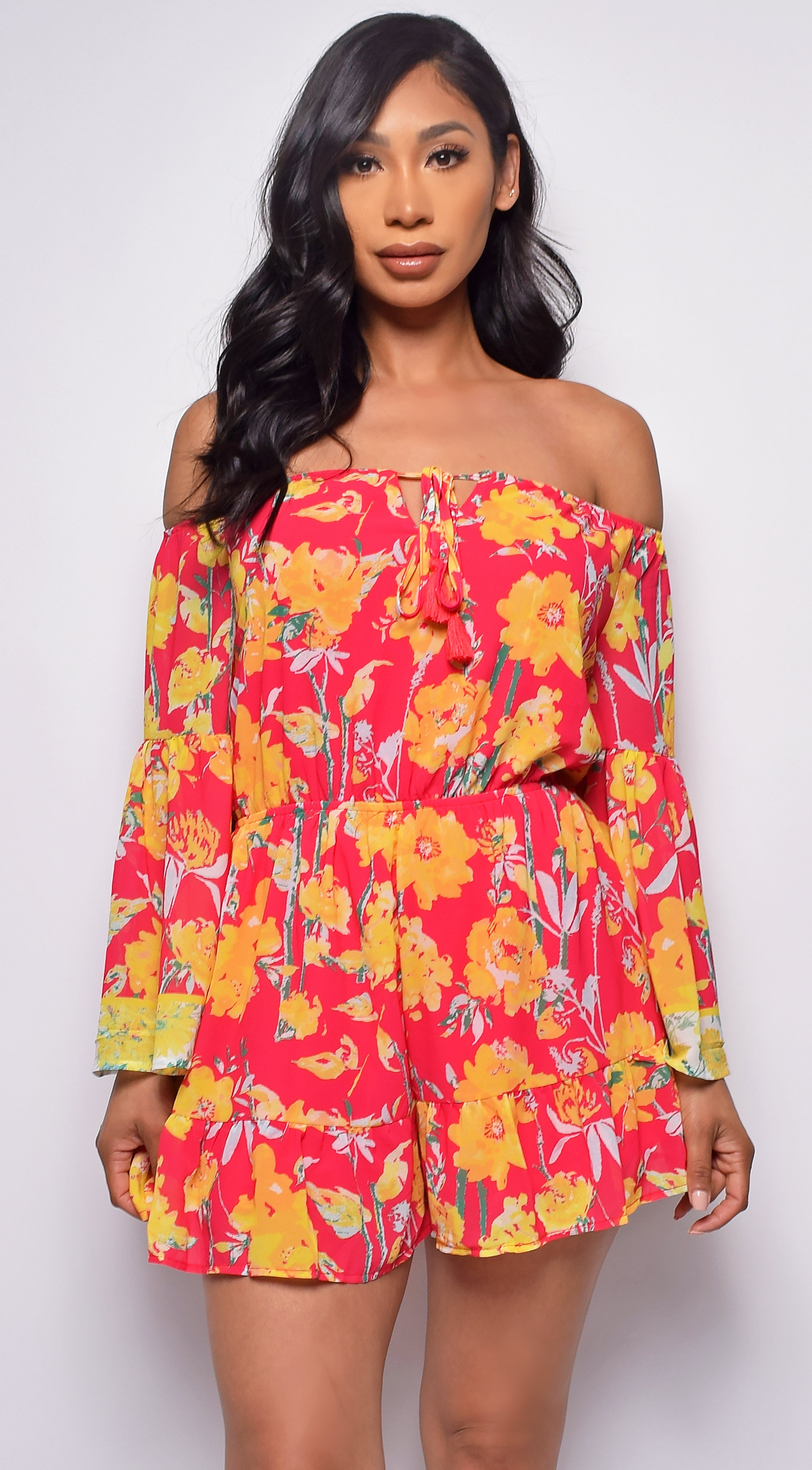 Holloway Fuchsia Pink Orange Multi Floral Print Romper