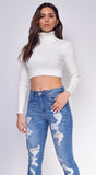 Mia White High Neck Crop Top