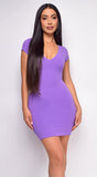 Casimira Purple Lavender Deep V Short Sleeve Mini Dress