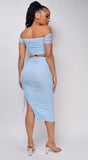 Elvia Pastel Blue Ruched Crop Top & Skirt Set