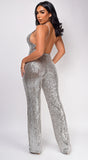 Gianella Bronze Brown Deep V Sequin Jumpsuit
