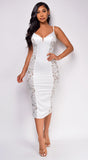 Aiday Off White Lace Satin Midi Dress