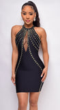 Isolde Black Gold Stud Bandage Dress