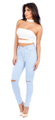 Sky Light Stone Wash Knee Cut Jeans - Emprada