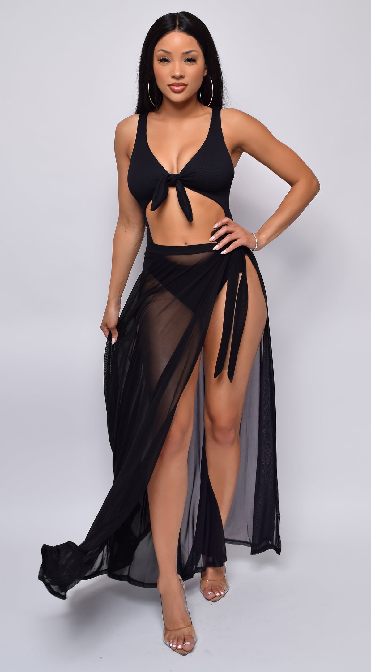 Skyros Black Mesh Maxi Wrap Cover-up Skirt
