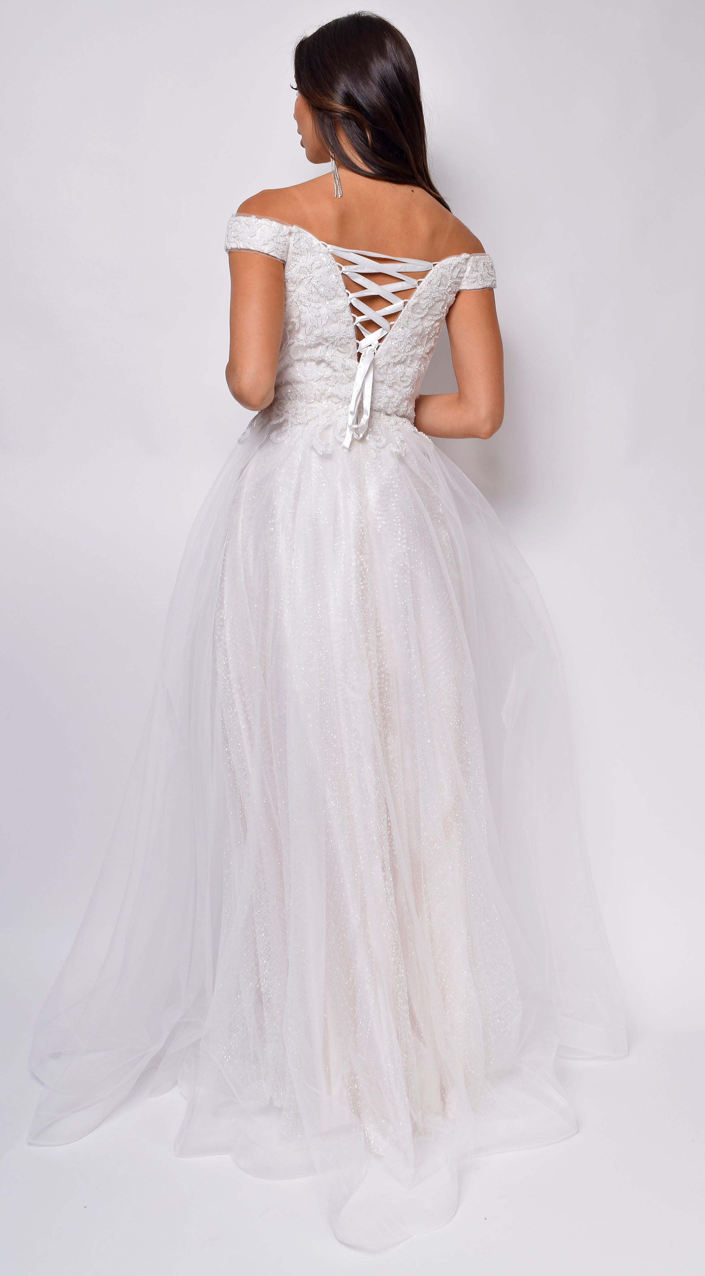 Nicole Sweetheart Neckline A-Line Lace Off Shoulder Layered Tulle Skirt Bridal Gown