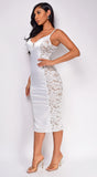 Aiday Off White Lace Satin Midi Dress