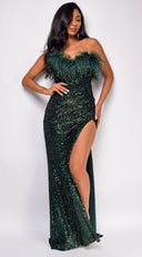 Mavis Green Feather Sequin Gown close-up of sequin detailing