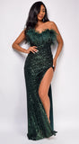 Mavis Green Feather Sequin Gown