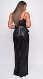 Coraline Black Sequin belted Jumpsuit