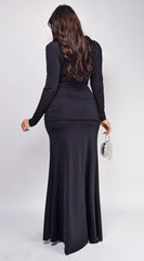 Hallie Black Deep V Plunge Maxi Dress