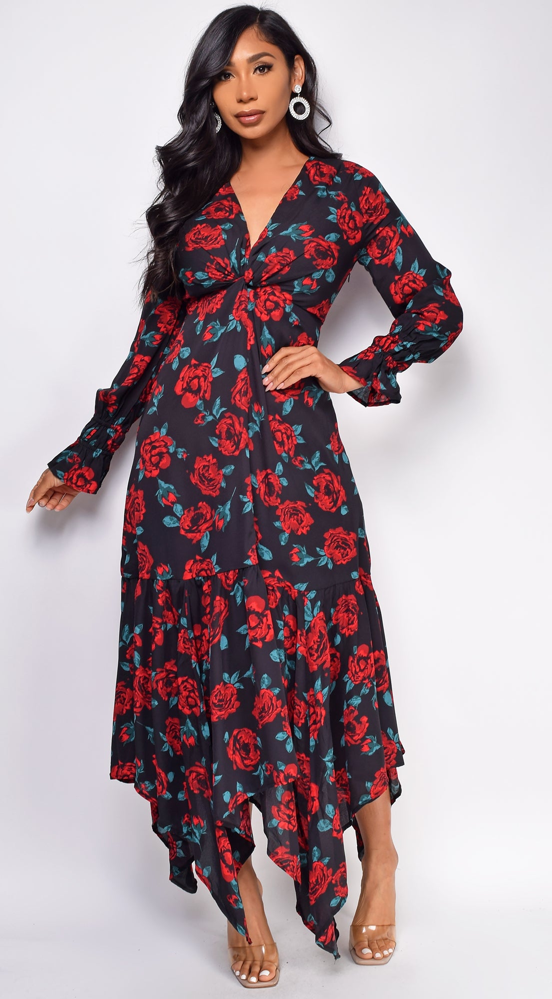 Sabela Black Floral Print Maxi Dress