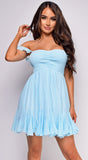 Ocean Blue Smocked Off Shoulder Mini Dress