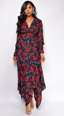 Sabela Black Floral Print Maxi Dress