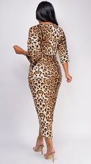 Dakota Brown Leopard Print Midi Dress