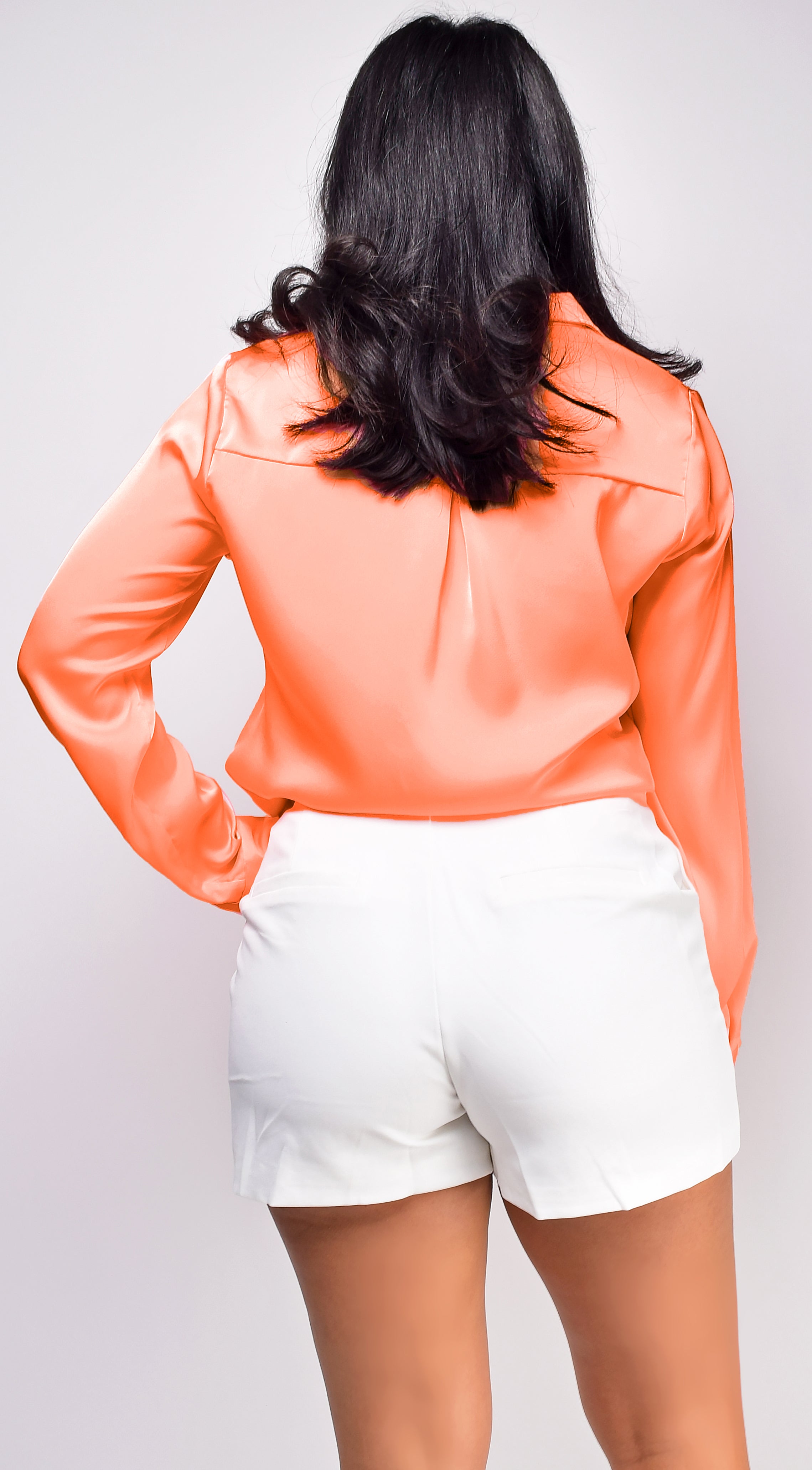 Braylee Neon Orange Satin Button Down Blouse Top