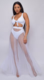 Palmaria White Pleated Sheer Tulle Maxi Cover-up Skirt