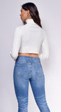 Mia White High Neck Crop Top