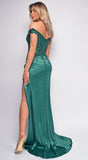 Nalini Green Lace Embellished Satin Gown