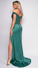 Nalini Green Lace Embellished Satin Gown