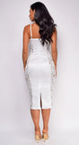 Aiday Off White Lace Satin Midi Dress