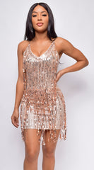 Avelyn Rose Gold Sequin Fringe Dress