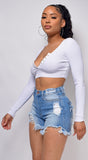 Evant White V Neck Button Crop Top
