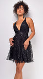 Clarice Black A-Line Glitter Sequin Mini Dress