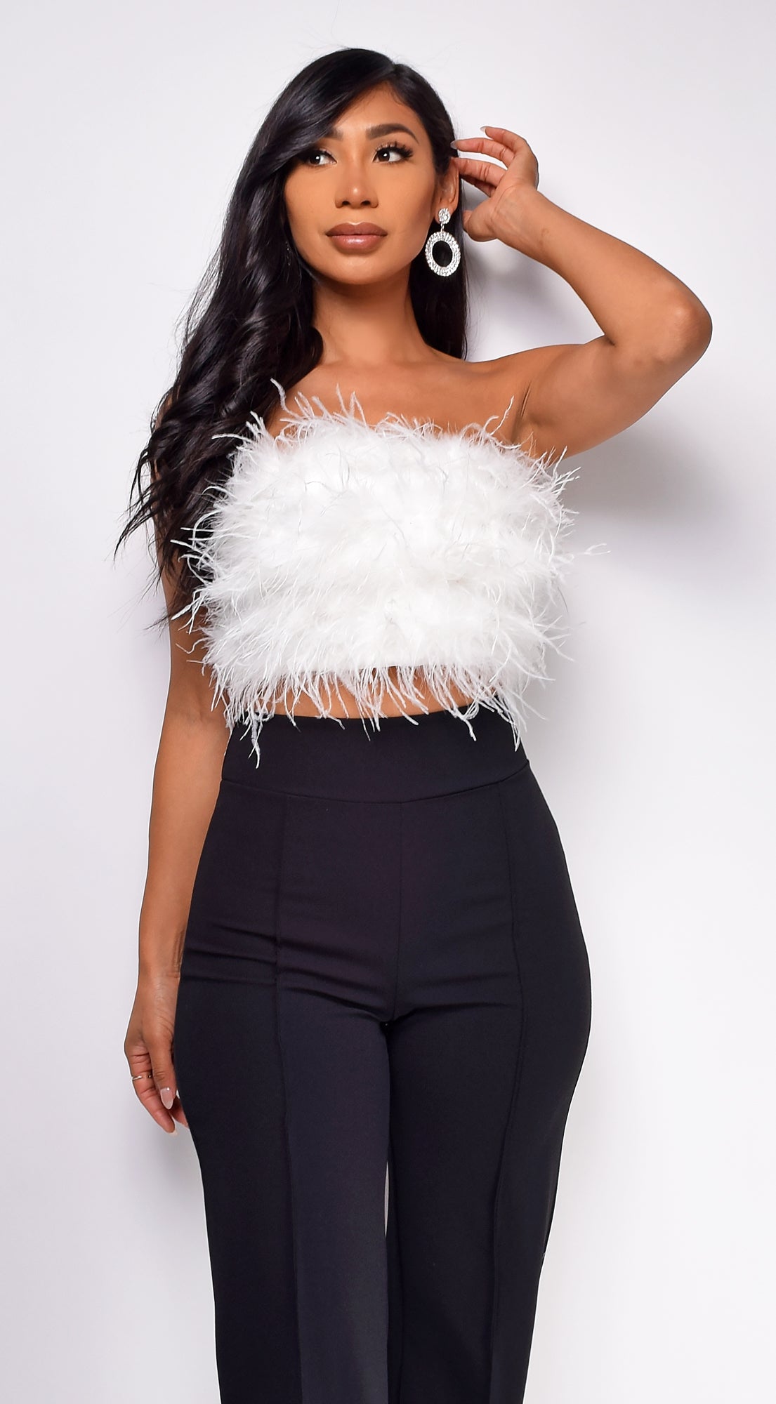 Catalina White Feather Crop Top