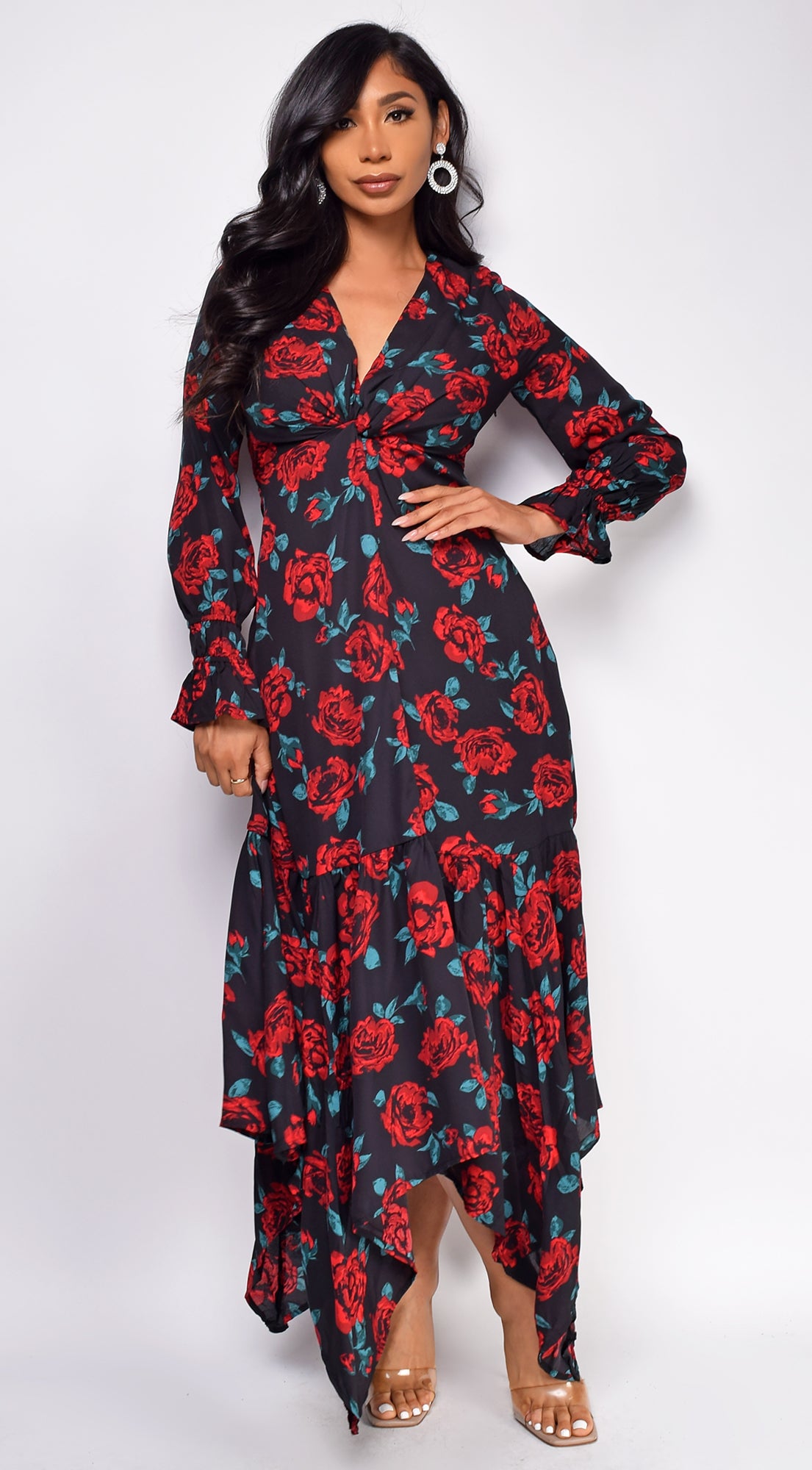 Sabela Black Floral Print Maxi Dress