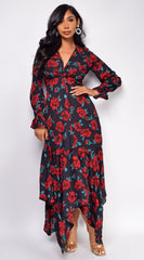 Sabela Black Floral Print Maxi Dress
