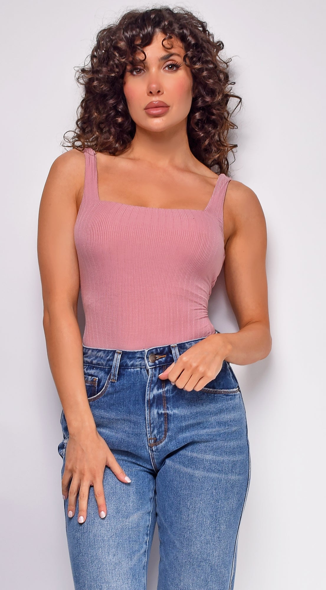 Ace Pale Pink Ribbed Square Neck Bodysuit