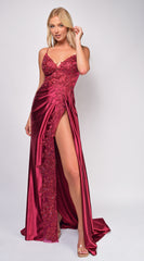 Thea Burgundy Red Sequin Lace Detail Gown