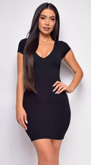 Casimira Black Deep V Short Sleeve Mini Dress