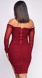 Destiny Burgundy Red Off Shoulder Ruched Dress