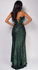 Mavis Green Feather Sequin Gown styled outfit flat lay