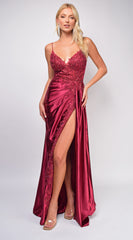 Thea Burgundy Red Sequin Lace Detail Gown