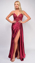 Thea Burgundy Red Sequin Lace Detail Gown