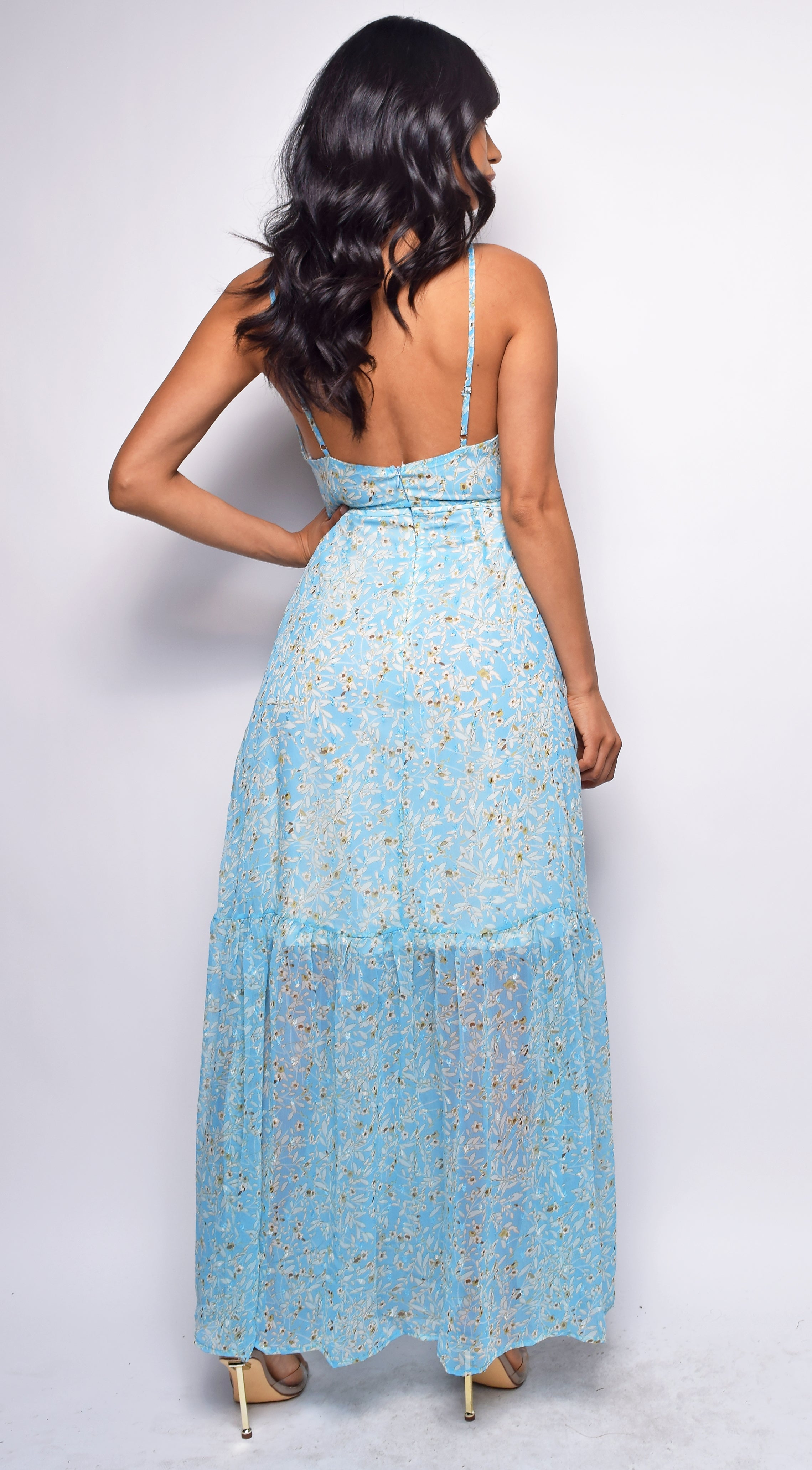 Merida Blue Floral Print Maxi Dress