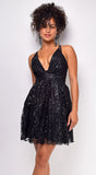 Clarice Black A-Line Glitter Sequin Mini Dress