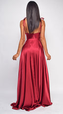 Penelope Red Drape Neck Gown close-up of fabric and construction
