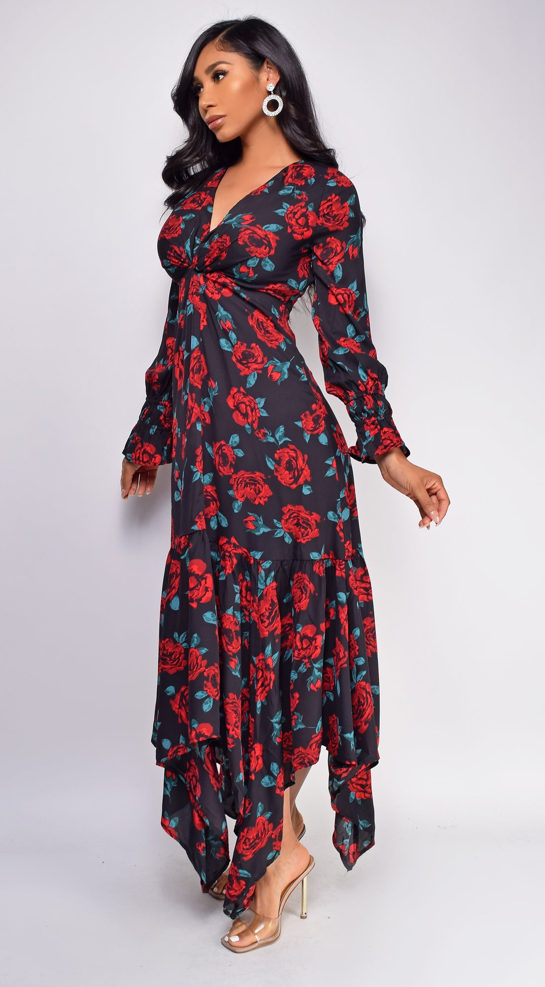 Sabela Black Floral Print Maxi Dress